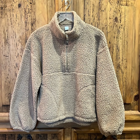 GILLY HICKS Cozy Sherpa Shearling Quarter Zip Sweatshirt Loungewear Medium - Picture 1 of 7